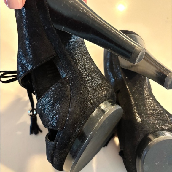 COACH•black suede leather platform heeled sandals 7 EUC - Picture 7 of 8